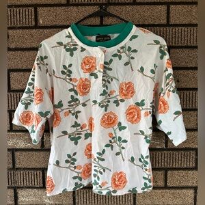 Vintage 80s Upper Level Floral Henley Top Made in Bahrain Size M